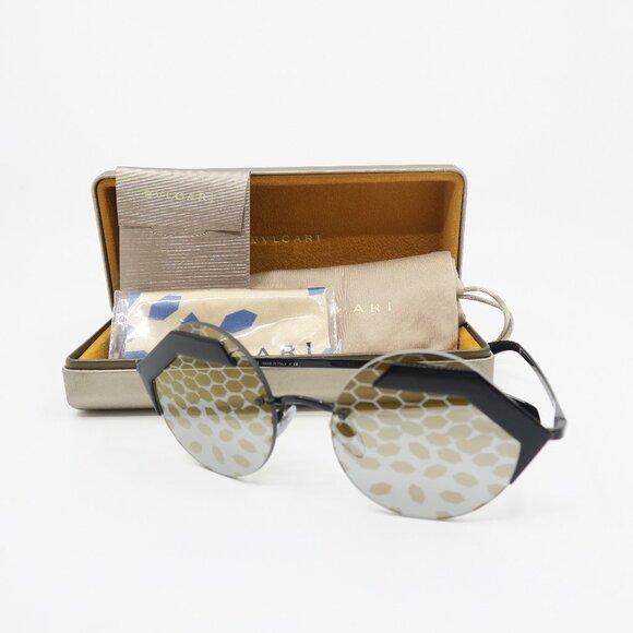 Bvlgari Accessories - Bvlgari 6089 128/T9 55mm Round Rimless Black & Gold, New Women's Sunglasses.